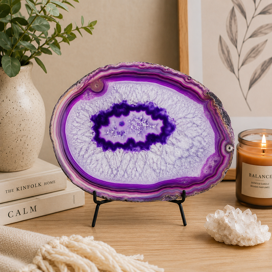 Banded Purple Agate Slice | 14–15 cm - Crystal Nest