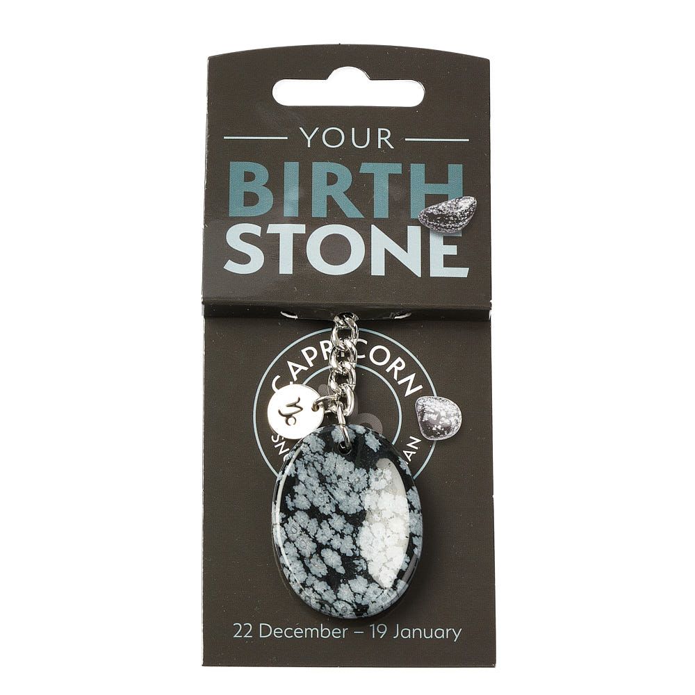 Capricorn Snowflake Obsidian Birthstone Keyring with Zodiac Charm