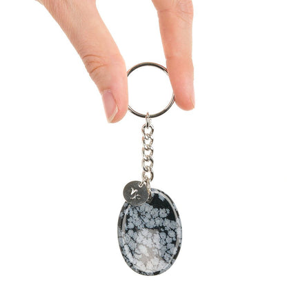 Capricorn Snowflake Obsidian Birthstone Keyring with Zodiac Charm