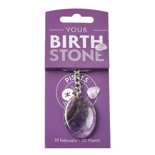 Pisces Amethyst Birthstone Keyring with Zodiac Charm