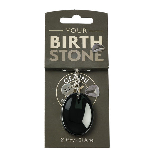 Gemini Black Onyx Birthstone Keyring with Zodiac Charm