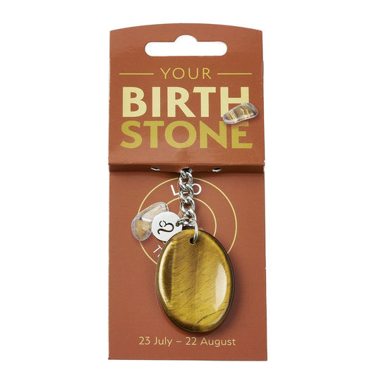 Leo Tiger’s Eye Birthstone Keyring with Zodiac Charm