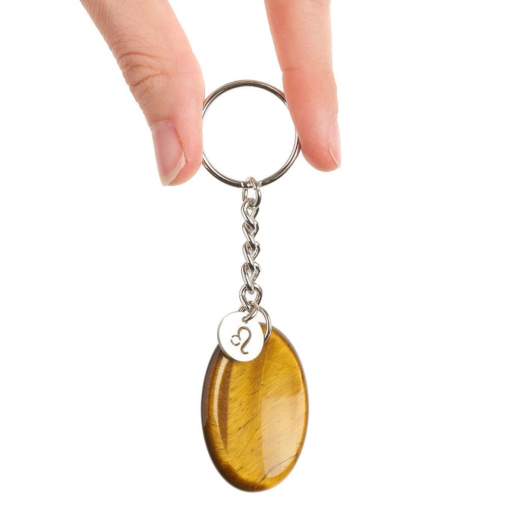 Leo Tiger’s Eye Birthstone Keyring with Zodiac Charm