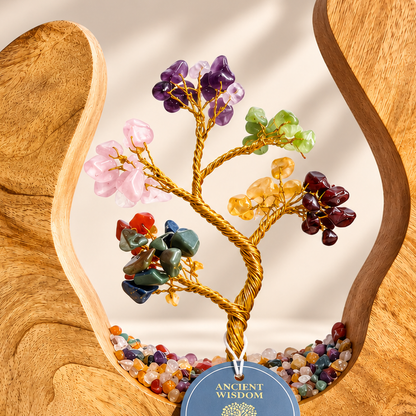Seven Chakra Wishing Tree in Open Mango Wood | Gemstone Tree Garden - Crystal Nest