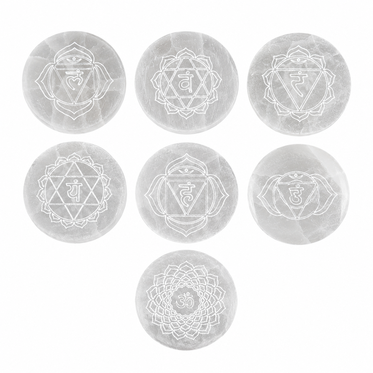 Selenite Chakra Charging Plates Set | 7 Crystal Cleansing Discs