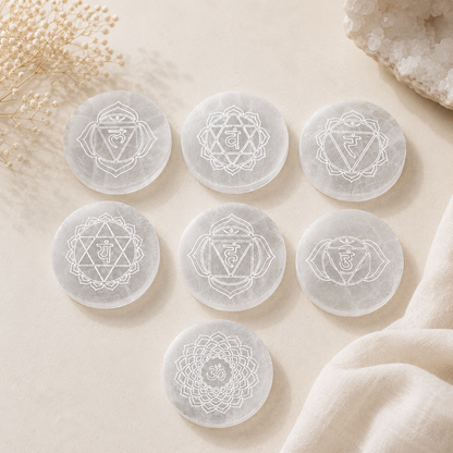 Selenite Chakra Charging Plates Set | 7 Crystal Cleansing Discs