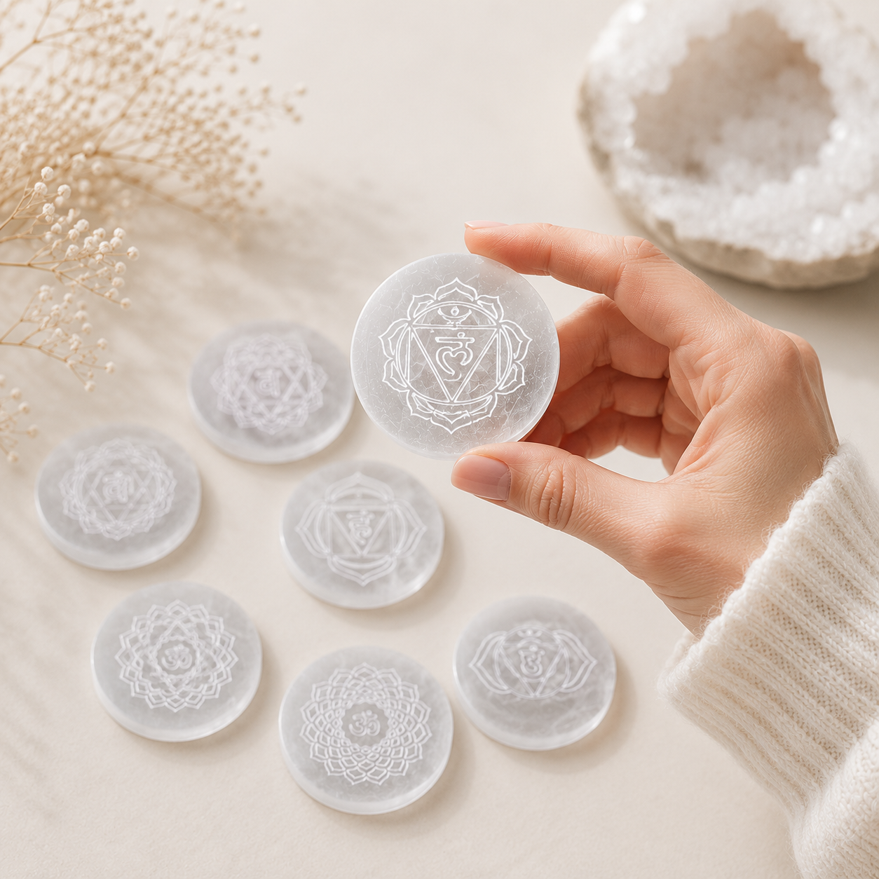 Selenite Chakra Charging Plates Set | 7 Crystal Cleansing Discs