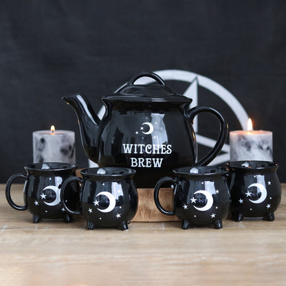 Witches Brew Black Ceramic 5-Piece Cauldron Tea Set