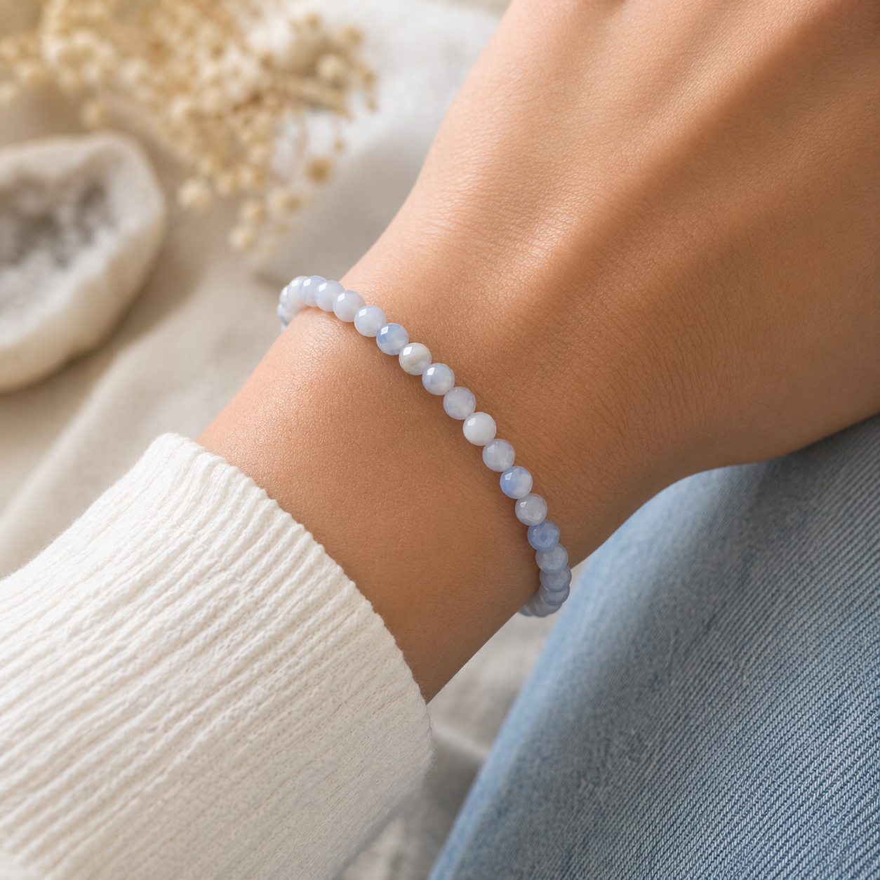 Speak With Ease | Blue Lace Agate Energy Bracelet (4mm) - Crystal Nest