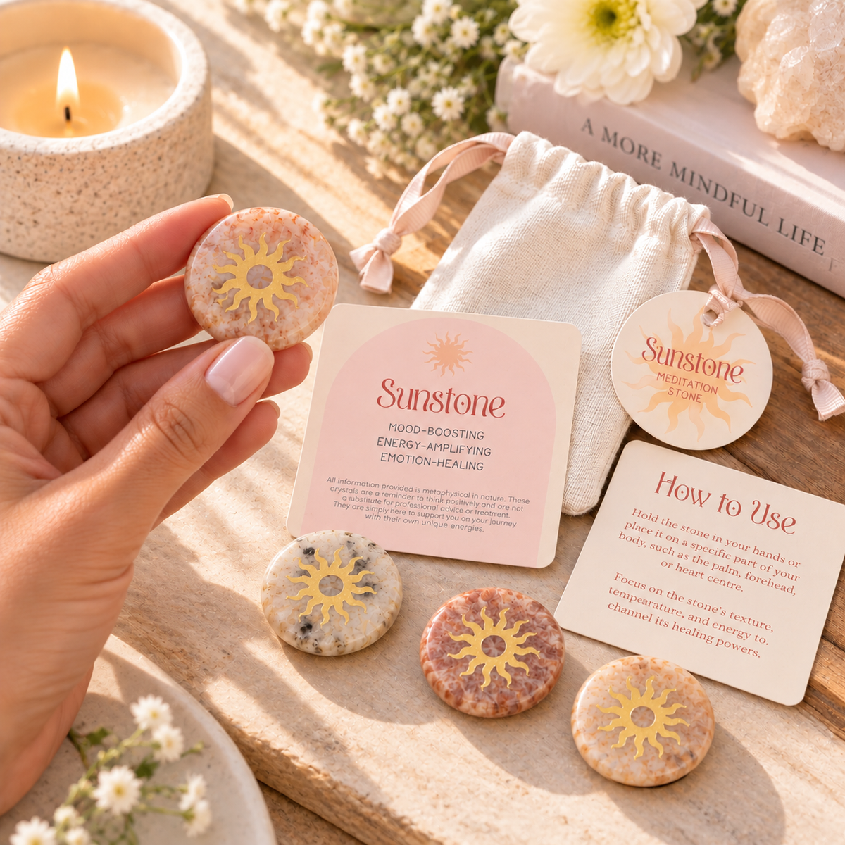 Sunstone Meditation Stone in Gift Pouch | Positivity & Joy