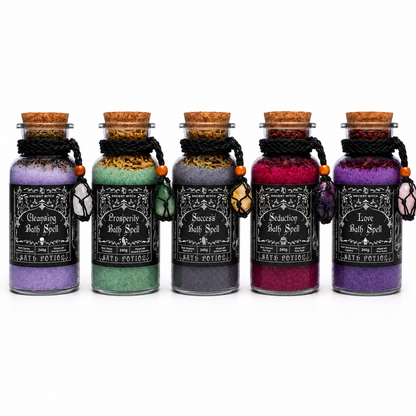 Ancient Witch Bath Spell Potion Gift Set with Crystal Amulet