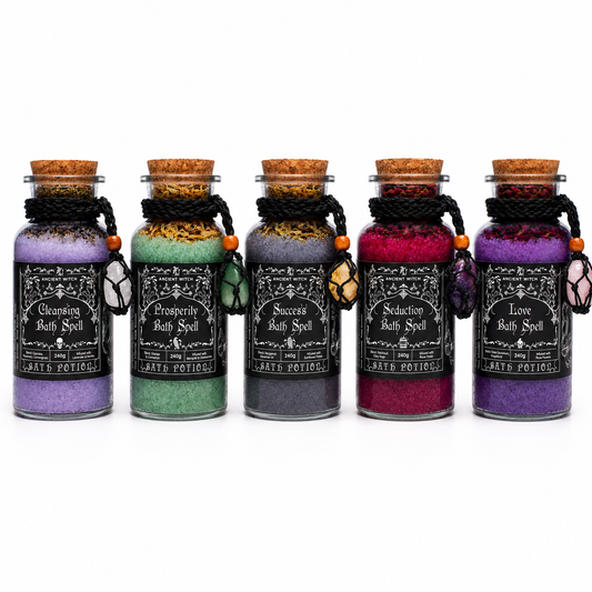 Ancient Witch Bath Spell Potion Gift Set with Crystal Amulet