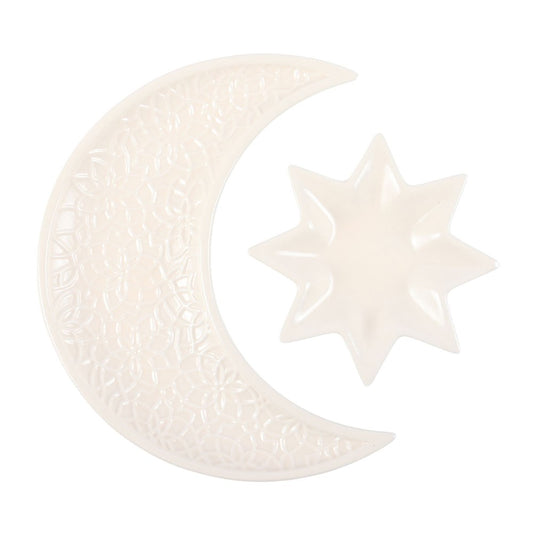 Crescent Moon & Star Ceramic Trinket Dish Set - Crystal Nest