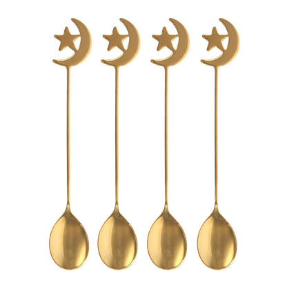 Star & Moon Golden Teaspoons | Set of 4