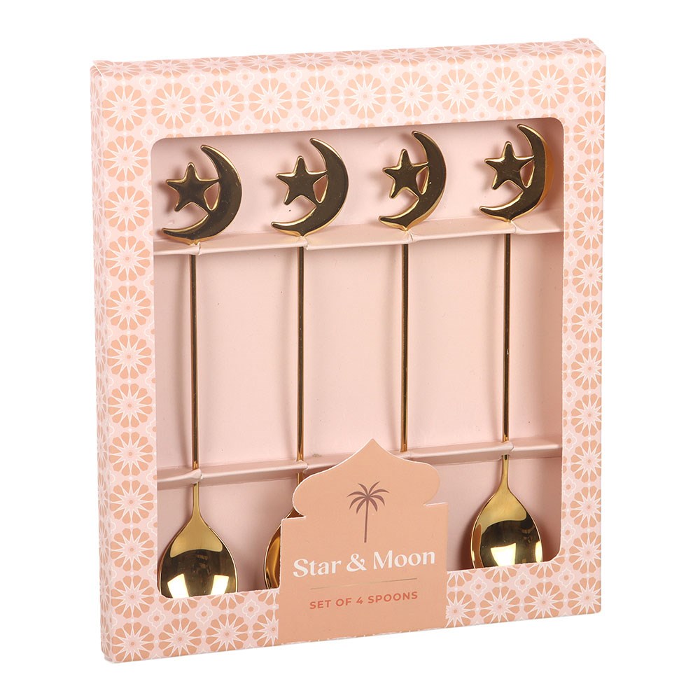 Star & Moon Golden Teaspoons | Set of 4