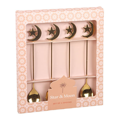 Star & Moon Golden Teaspoons | Set of 4