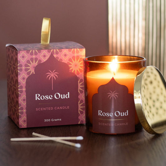 Rose Oud Scented Candle - 300g | Luxury Arabian Nights Fragrance - Crystal Nest