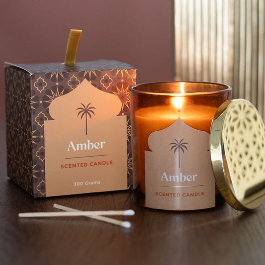 Amber Scented Candle - 300g | Luxury Arabian Nights Fragrance - Crystal Nest