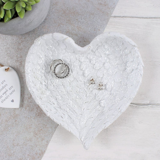 Glitter Heart-Shaped Angel Wing Trinket Dish