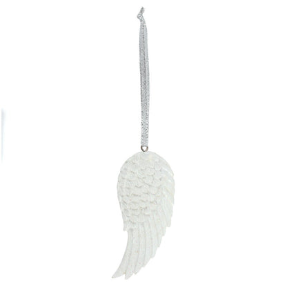 White Glitter Single Angel Wing Hanging Decoration | Christmas Ornament - Crystal Nest