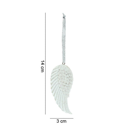 White Glitter Single Angel Wing Hanging Decoration | Christmas Ornament - Crystal Nest