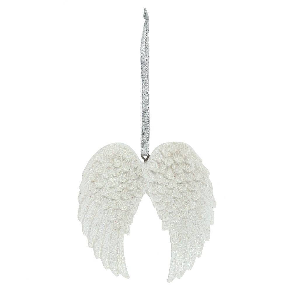 White Glitter Double Angel Wing Hanging Decoration - Crystal Nest