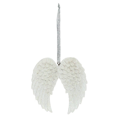 White Glitter Double Angel Wing Hanging Decoration - Crystal Nest