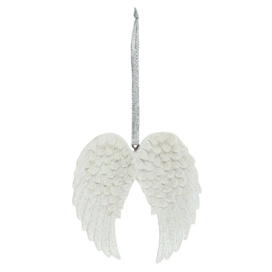 White Glitter Double Angel Wing Hanging Decoration - Crystal Nest