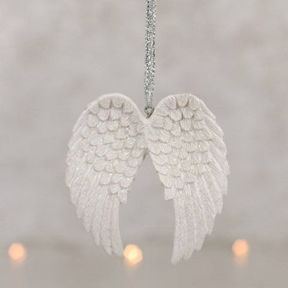 White Glitter Double Angel Wing Hanging Decoration - Crystal Nest