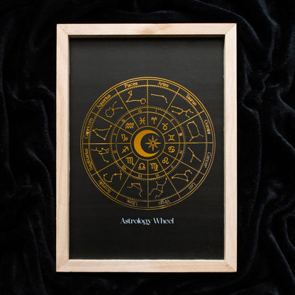 Black & Gold Astrology Wheel Framed Wall Art Print