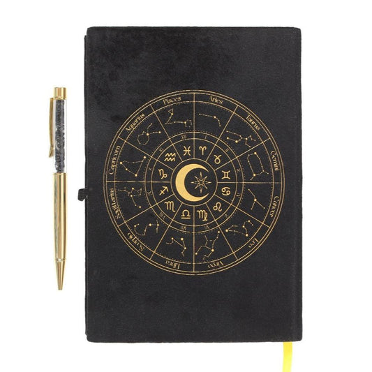 Astrology Wheel Journal with Black Obsidian Pen