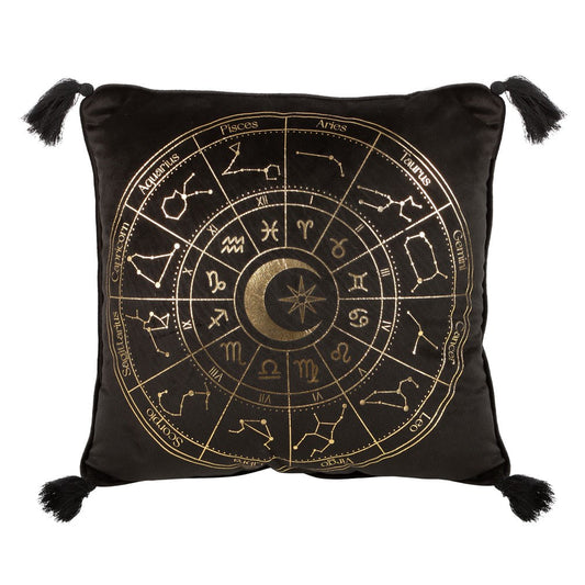 Black Square Astrology Wheel Cushion 35x35