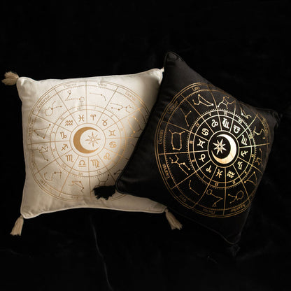 Black Square Astrology Wheel Cushion 35x35 - Crystal Nest