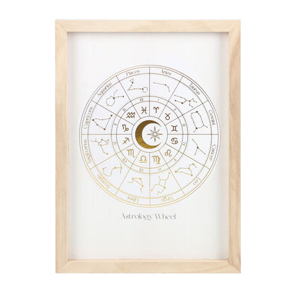 Off-White & Gold Astrology Wheel Framed Wall Art Print