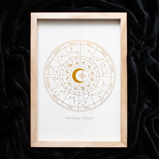 Off-White & Gold Astrology Wheel Framed Wall Art Print