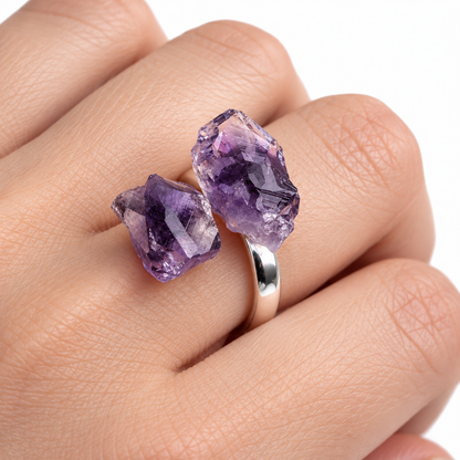 Raw Amethyst Crystal Adjustable Ring
