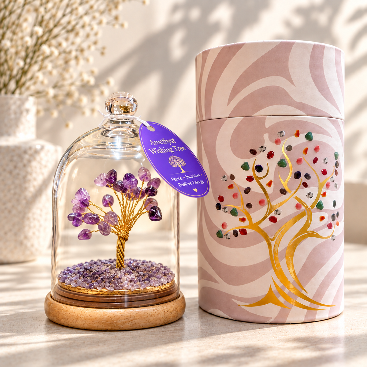 Amethyst Crystal Tree Under Glass Dome | Calming Energy - Crystal Nest
