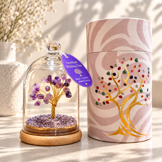 Amethyst Crystal Tree Under Glass Dome | Calming Energy - Crystal Nest