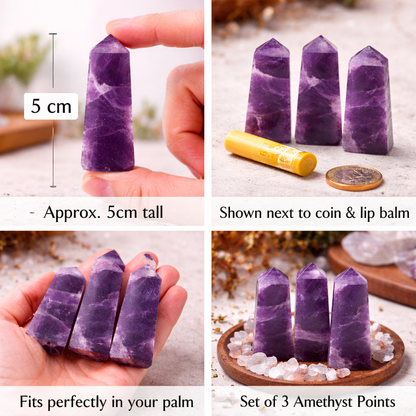 African Amethyst Obelisk Points | Calming Crystal Towers | Set of 3 - Crystal Nest