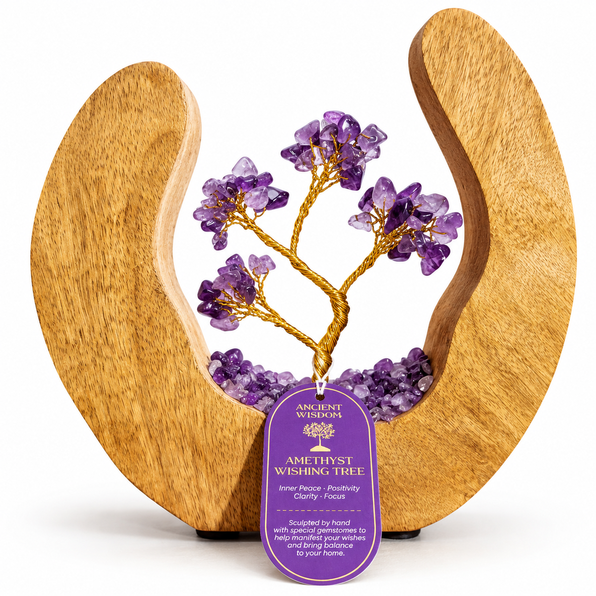 Amethyst Wishing Tree in Open Mango Wood | Gemstone Tree Garden - Crystal Nest