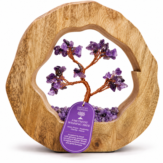 Amethyst Wishing Tree in Mango Wood | Gemstone Tree Garden