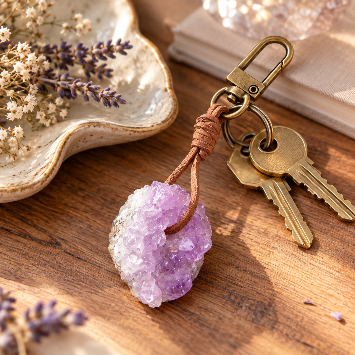 Amethyst Cluster Crystal Keyring