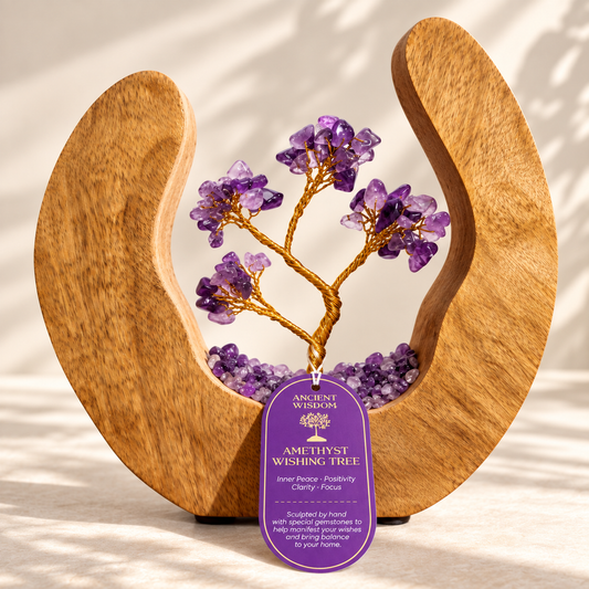 Amethyst Wishing Tree in Open Mango Wood | Gemstone Tree Garden - Crystal Nest