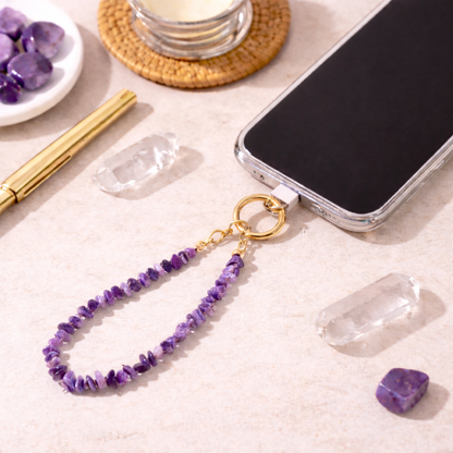Amethyst Crystal Phone & Wrist Charm | Calming Energy Strap - Crystal Nest