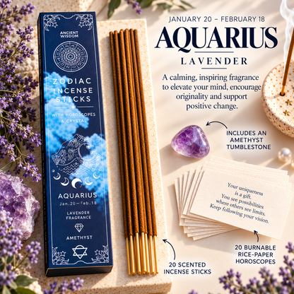 Zodiac Incense Sticks, Crystal & Horoscope Set