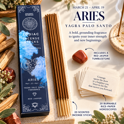 Zodiac Incense Sticks, Crystal & Horoscope Set