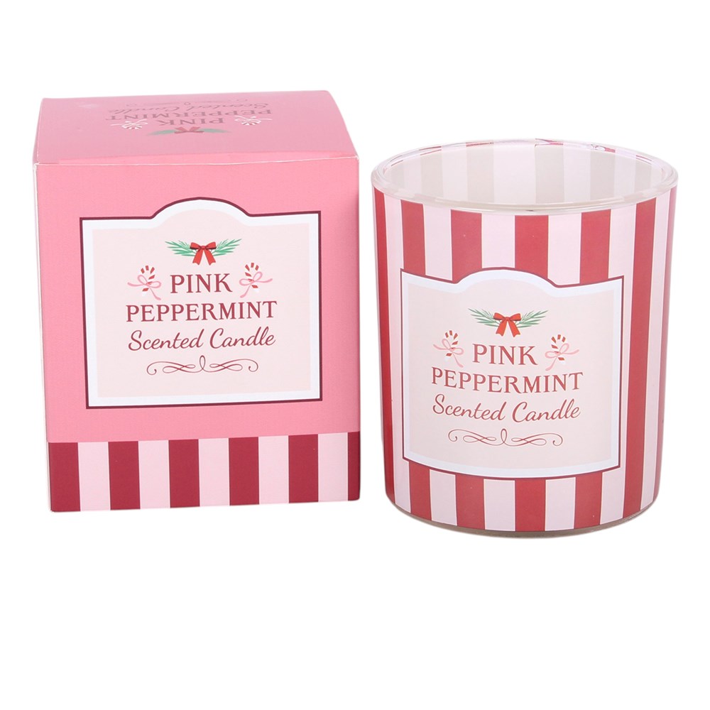 Pink Peppermint Christmas Scented Candle | Gift Boxed