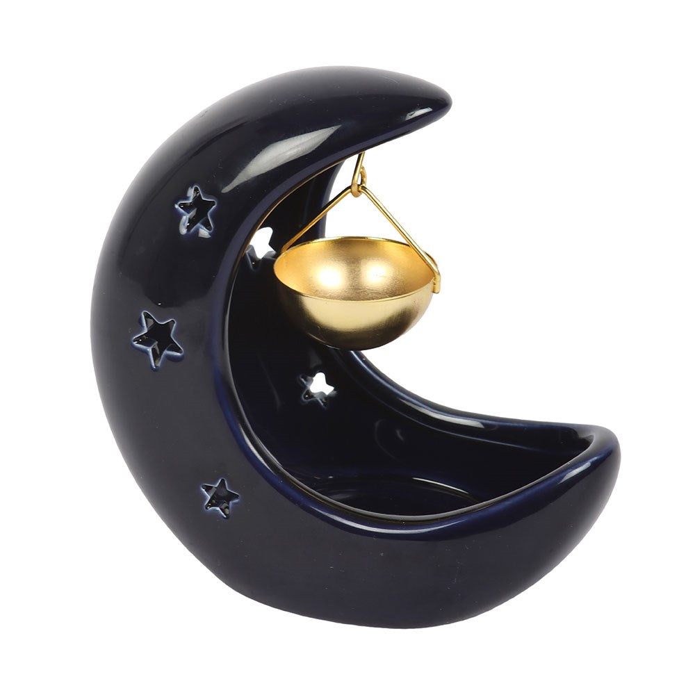 Blue Crescent Moon Oil Burner - Crystal Nest