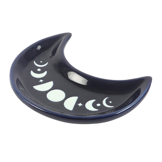 Blue Moon Phase Crescent Moon Trinket Dish | Ceramic Jewellery & Crystal Holder