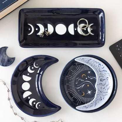Blue Moon Phase Trinket Dish | Ceramic Jewellery & Crystal Holder
